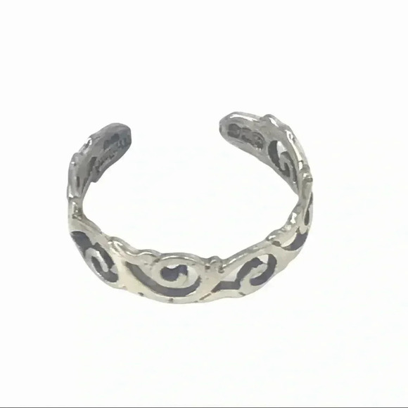 925 STAMPED STERLING SILVER WAVES IN THE WIND ADJUSTABLE TOE RING SIZE XS - Picture 1 of 13